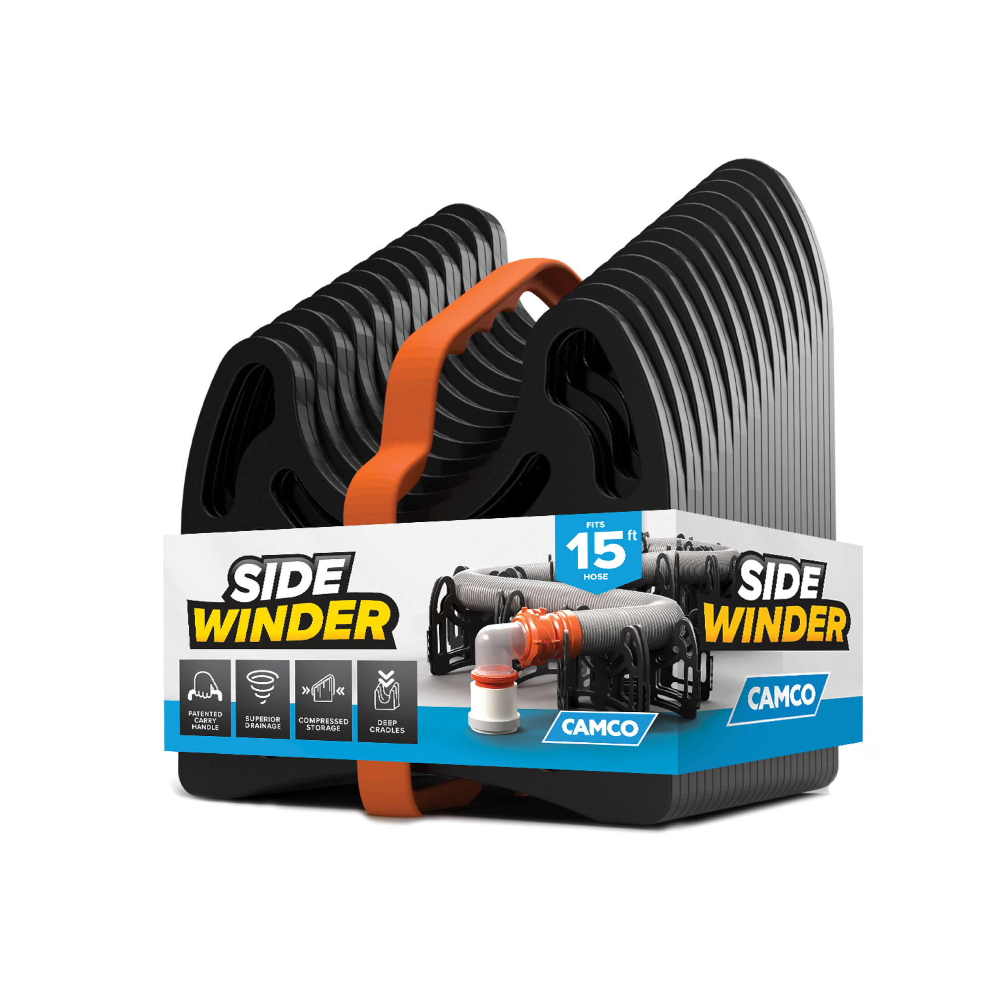 Camco Sidewinder RV Sewer Hose Support — 15' — Flexible Telescoping Design Curves Around Obstacles — Deep Cradles Secure RV Sewer Hose — Handle for Easy Carrying — Ready Out of the Box